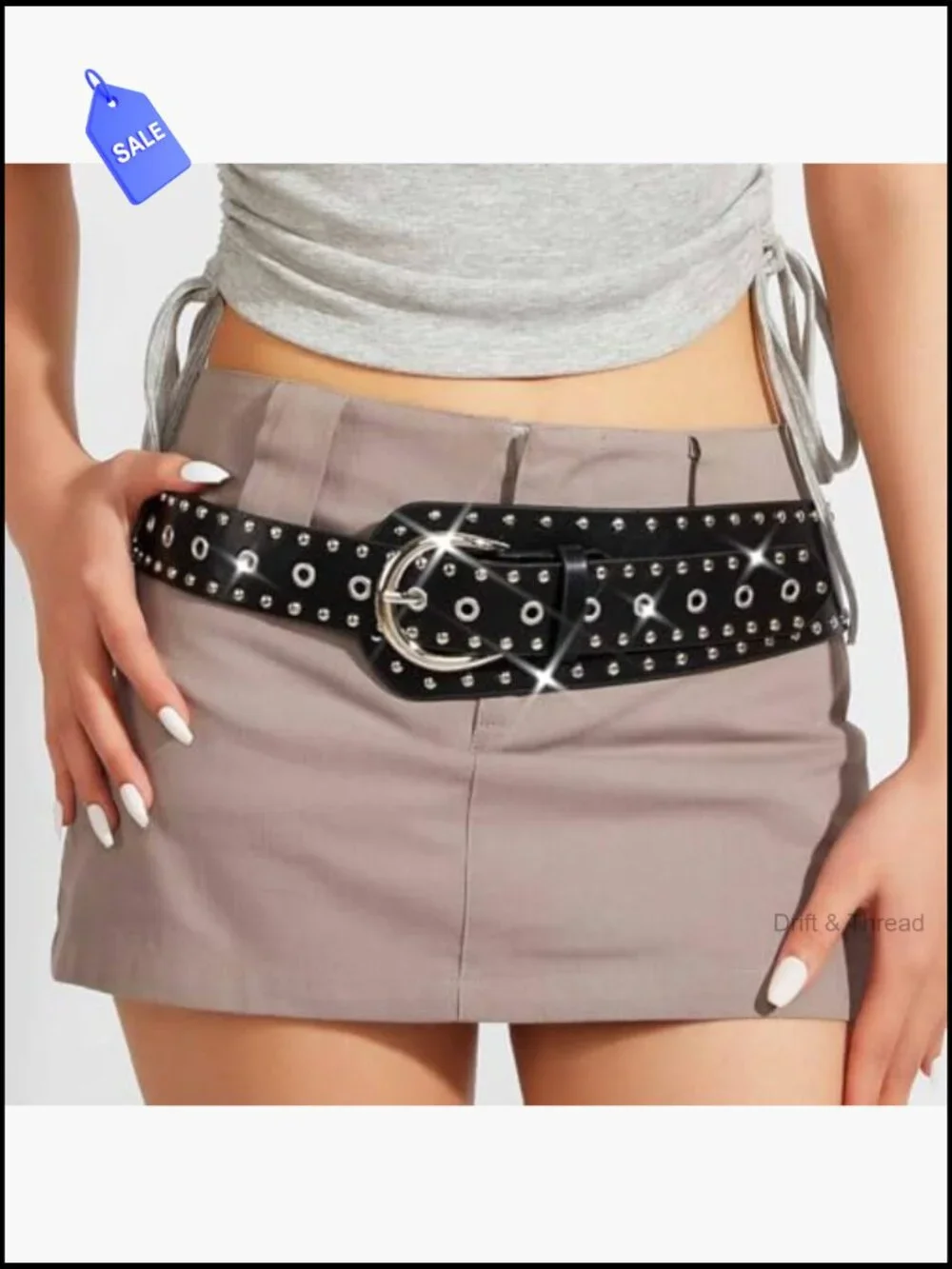 Wide Leather Belt Chunky Studded Punk Waist Belt for Women
